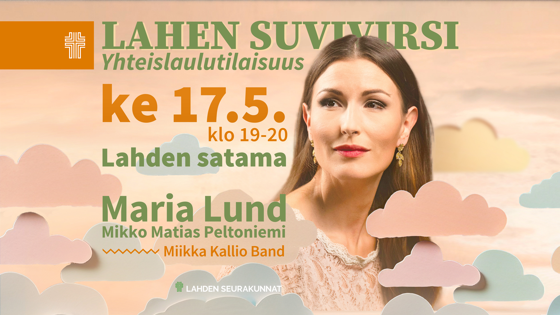 Laulaja Tamara Lundin valokuva ja mainostekstit: Lahen Suvivirsi Ke 17.5. klo 19-20 Lahden satamassa. Miikk...
