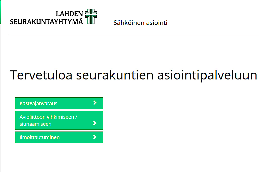 Kaste- ja vihkiajan varaamisen etusivu.