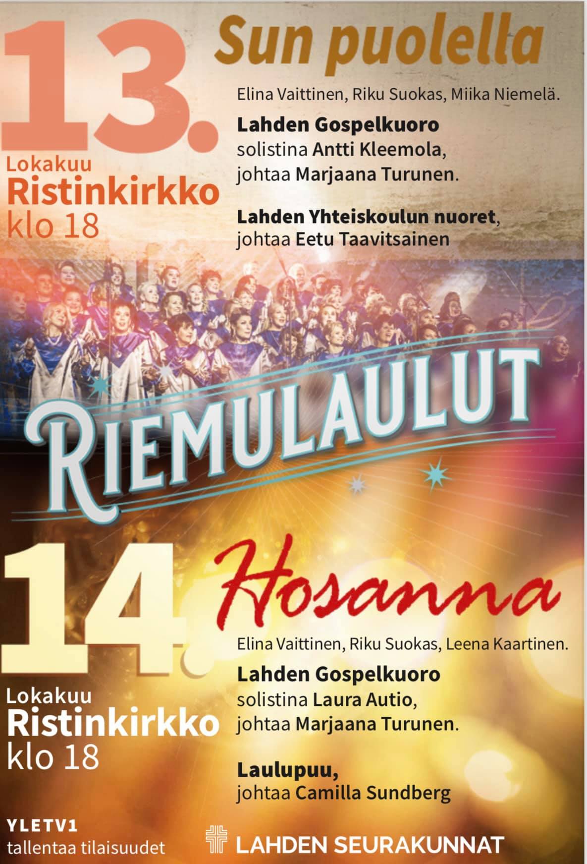 Kuvassa on Sun puolella- ja Hosanna-konserttien mainos.