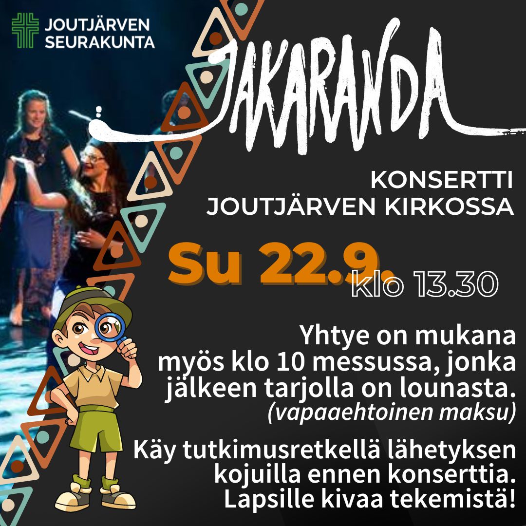 Mainoskuva tapahtumasta. Kuvassa Jakaranda yhtye ja tekstiä