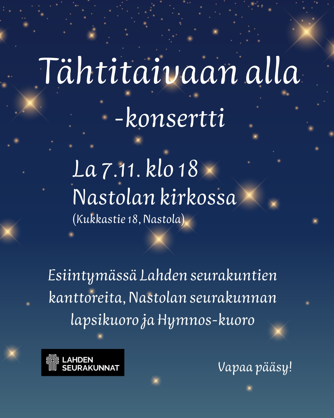 Konsertin tiedot tähtitaivaspohjalla
