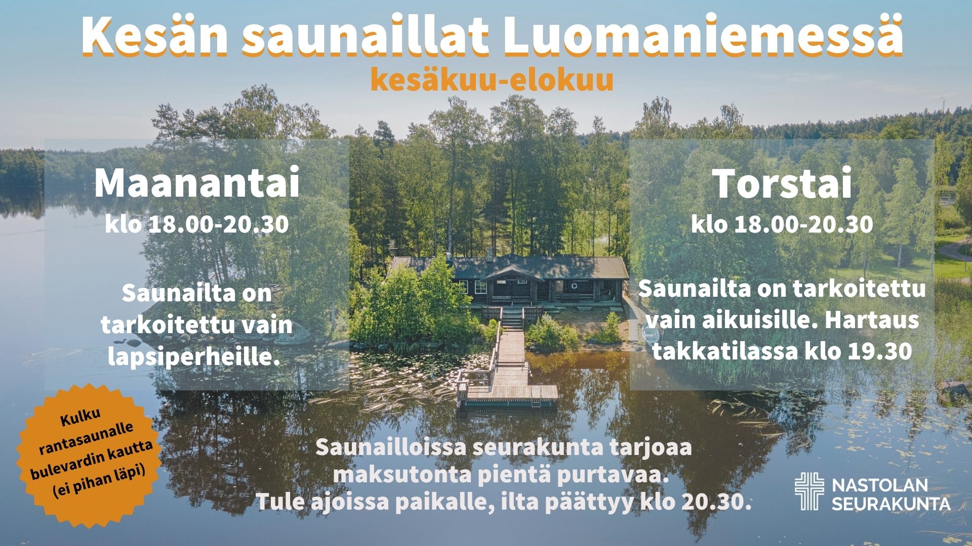 Luomaniemen rantasauna kuvattuna ilmasta, järven puolelta.