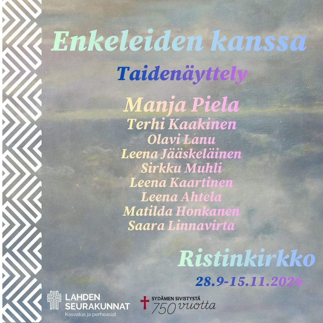 Enkeleiden kanssa taidenäyttelyn mainos