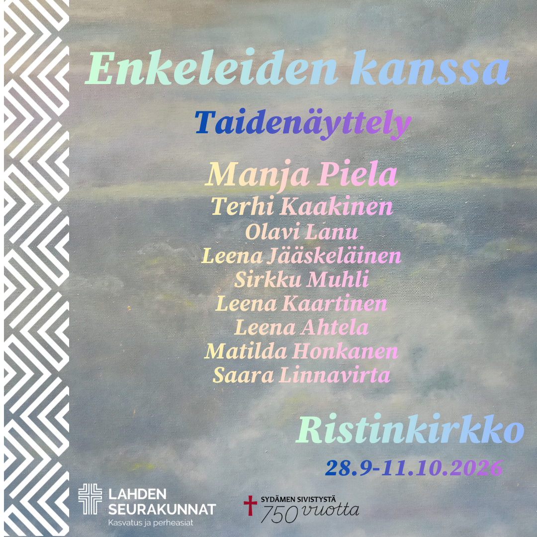 Enkeleiden kanssa taidenäyttelyn mainos
